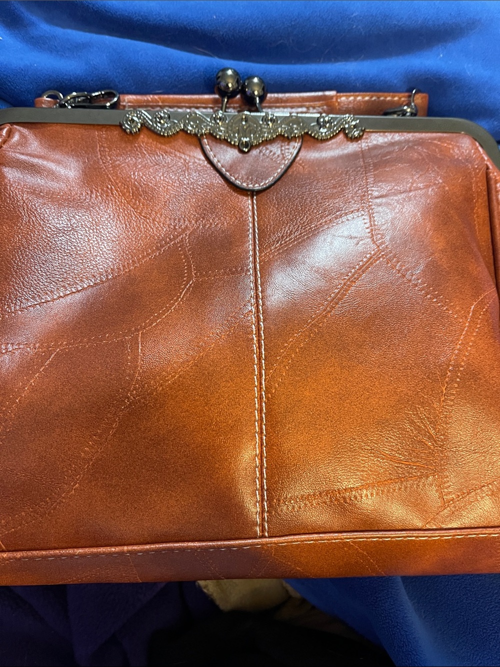 Structured Black or Rust colored Shoulder Bag with Decorative Frame - Picture 7 of 11